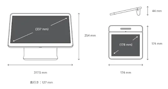 Squareレジスターのサイズ・重量・電源要件