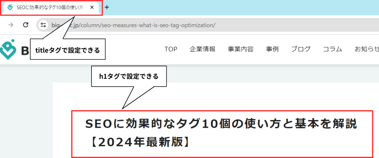 h1タグで設定できる