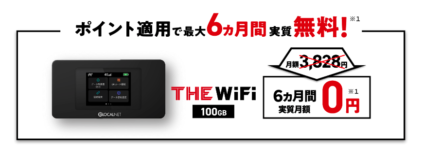 THE WiFiポイントで最大約6ヵ月無料