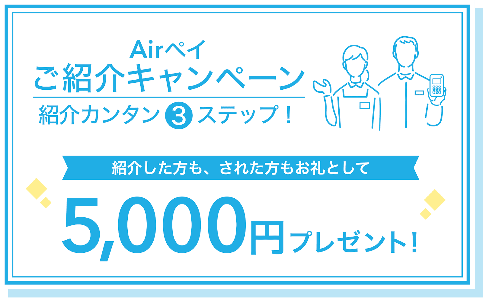 Airペイ ご紹介キャンペーン紹介カンタン3ステップ！ 紹介した方も、された方もお礼として5,000円プレゼント！